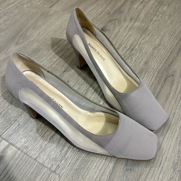 Vtg Karen Scott Mesh Square Toe Heel Pumps Gray Beige Sz 7.5M Classic Party - Picture 1 of 10